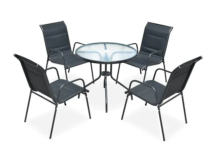 Garden Furniture – Juego de comedor de jardín 5 piezas de acero negro
