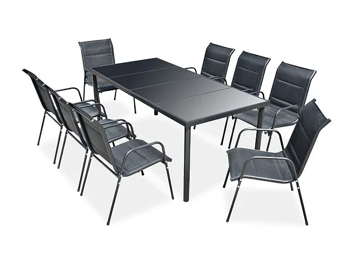 Garden Furniture – Juego de comedor de jardín 9 piezas de acero negro
