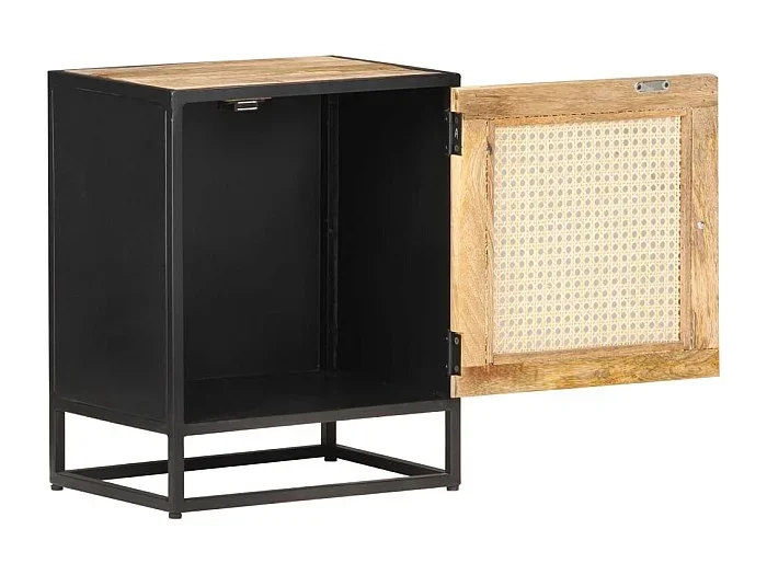 Garden Furniture – Mesita de noche madera de mango rugosa caña natural 40x30x50cm