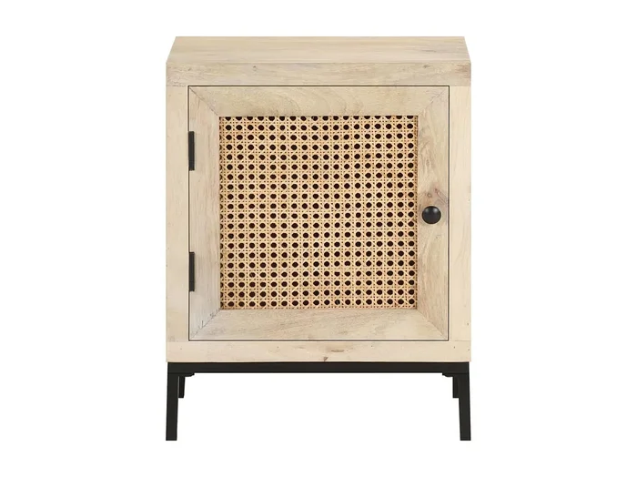 Garden Furniture – Mesita de noche madera maciza mango y caña natural 40x30x50 cm