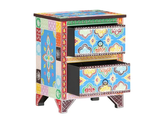 Garden Furniture – Mesita de noche pintada a mano madera maciza mango 40x30x50 cm