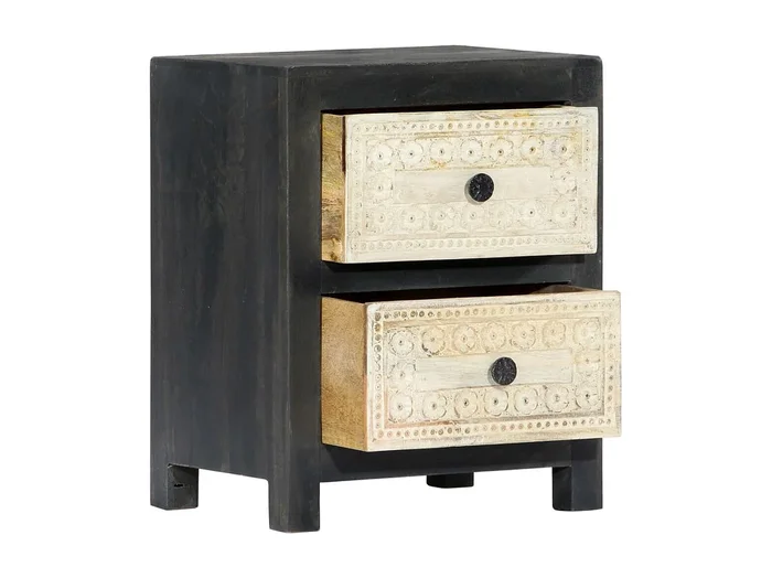 Garden Furniture – Mesita de noche tallada madera maciza de mango gris 40x30x50 cm