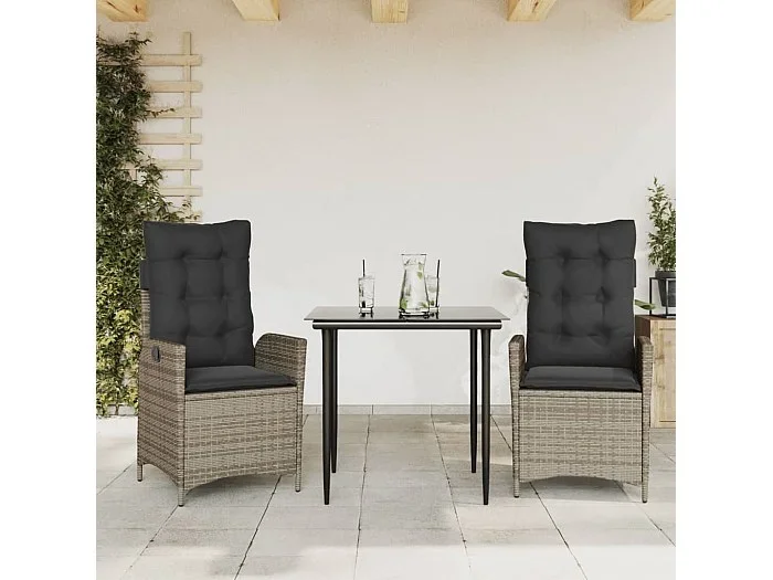 Garden Furniture – Set comedor de jardín 3 piezas con cojines ratán sintético gris