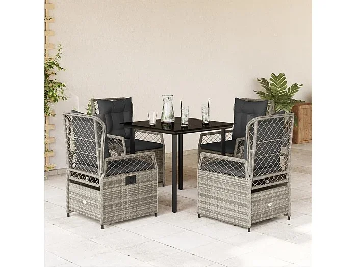 Garden Furniture – Set comedor de jardín 5 piezas con cojines ratán sintético gris