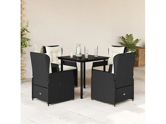 Garden Furniture – Set de muebles jardín 5 pzas con cojines ratán sintético negro