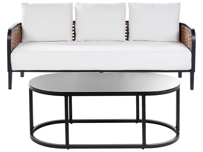 Garden Lounge Set with Table 3 Seater MONTEFALCO Metal White