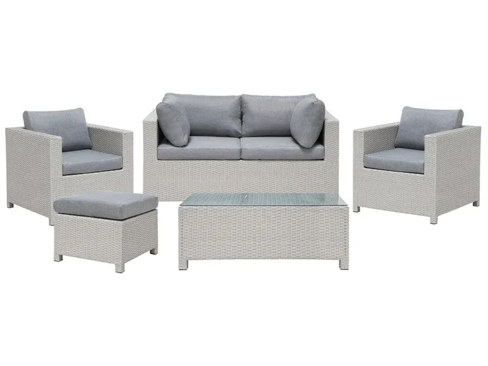 Garden Lounge Set with Table and Ottoman 4 Seater MILANO PE Rattan Light Grey