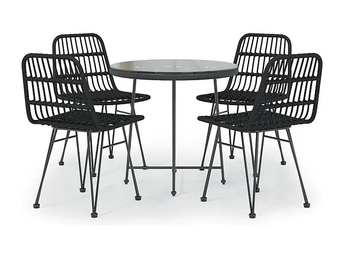 Geira Juego de comedor de jardín 5 piezas ratán sintético negro
