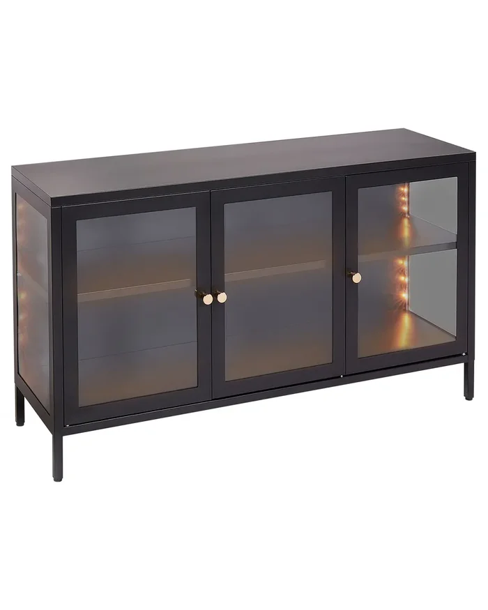 Glass Display Sideboard LED NEWPORT Metal 115 cm Black