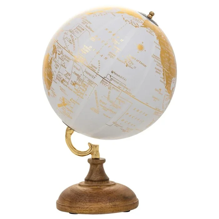 Globo terráqueo de plástico con base de madera marrón d15x20