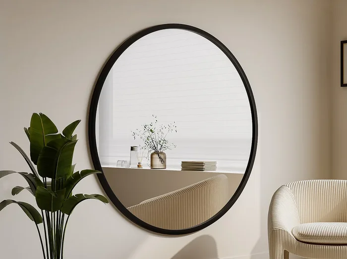 Gran espejo redondo de pared de madera de paulownia – D. 150 cm – Negro – ZANG