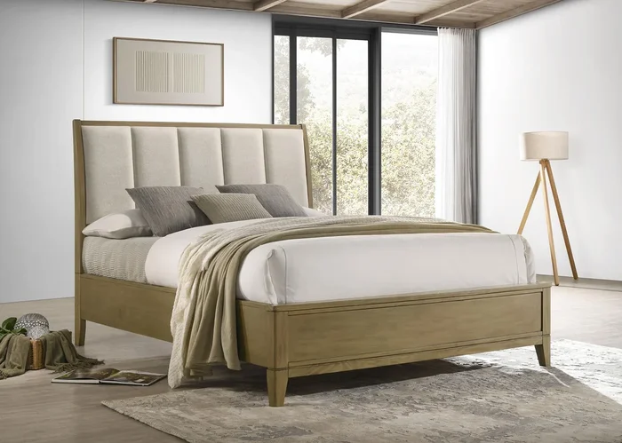 Granada Natural Pine Upholstered Eastern King Panel Bed