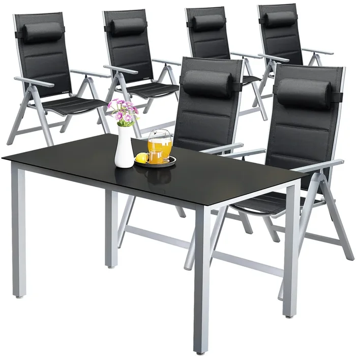 Grupo de asientos de jardín Bern Premium 7 piezas aluminio plateado