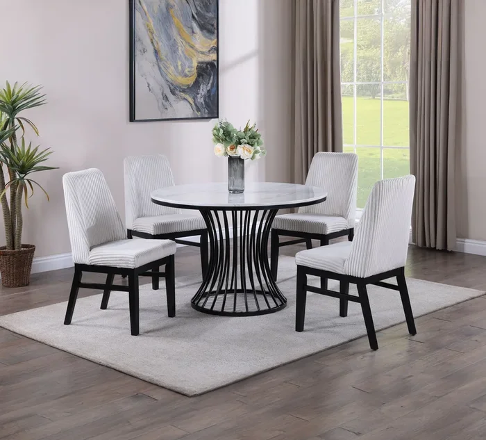 Hadley Black and White Faux Marble Top Round Dining Set