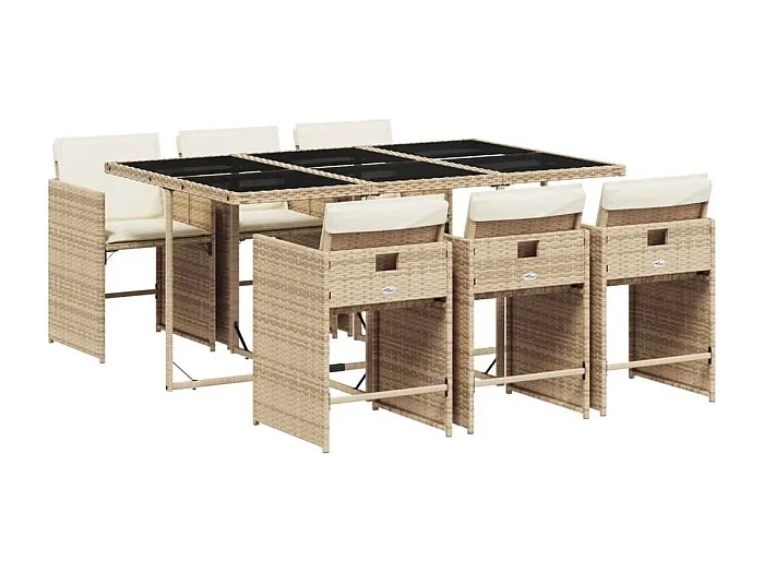 Heeswijk-Dinther Set comedor de jardín 7 pzas con cojines ratán sintético beige