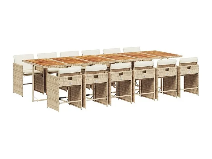 Heeswijk-Dinther Set comedor de jardín con cojines 13 pzas ratán sintético beige