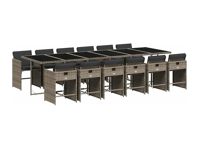 Heeswijk-Dinther Set comedor de jardín con cojines 13 pzas ratán sintético gris
