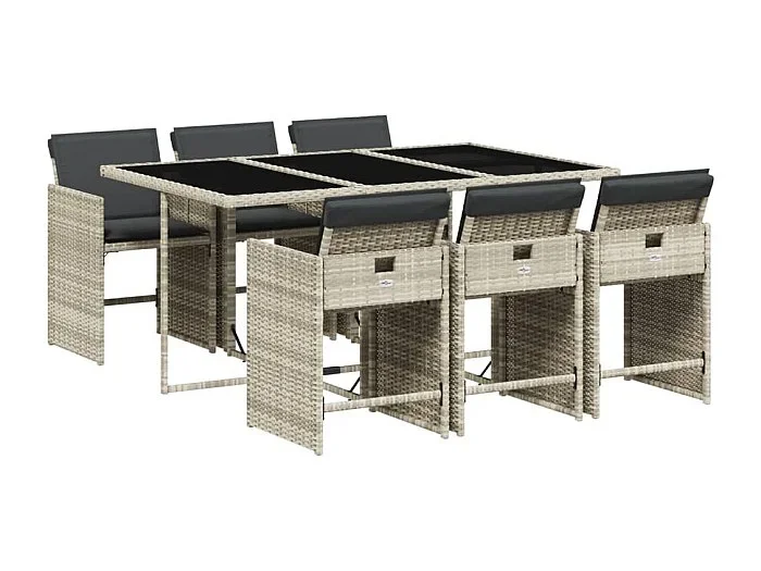 Heeswijk-Dinther Set comedor jardín 7 pzas y cojines ratán sintético gris claro