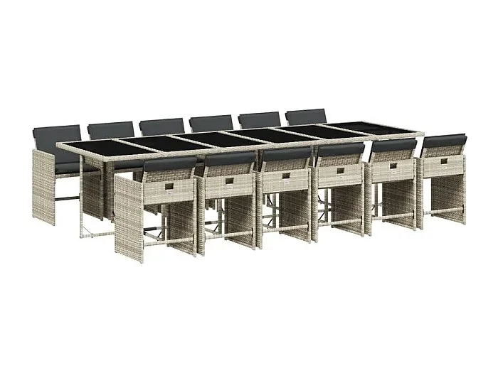 Heeswijk-Dinther Set comedor jardín y cojines 13 pzas ratán sintético gris claro