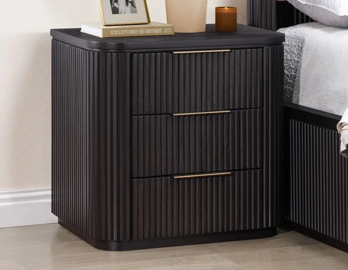 Henry Reeded 3-Drawer Nightstand with USB & Electric Outlets, Espresso Finish