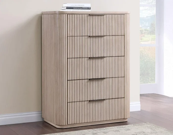 Henry Tan Finish 5-Drawer Reeded Chest