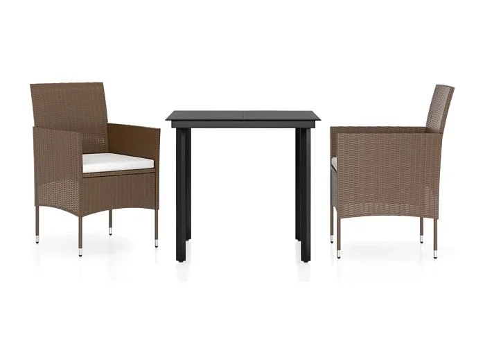 Hillsboro Juego de comedor de jardín 3 piezas con cojines marrón y negro