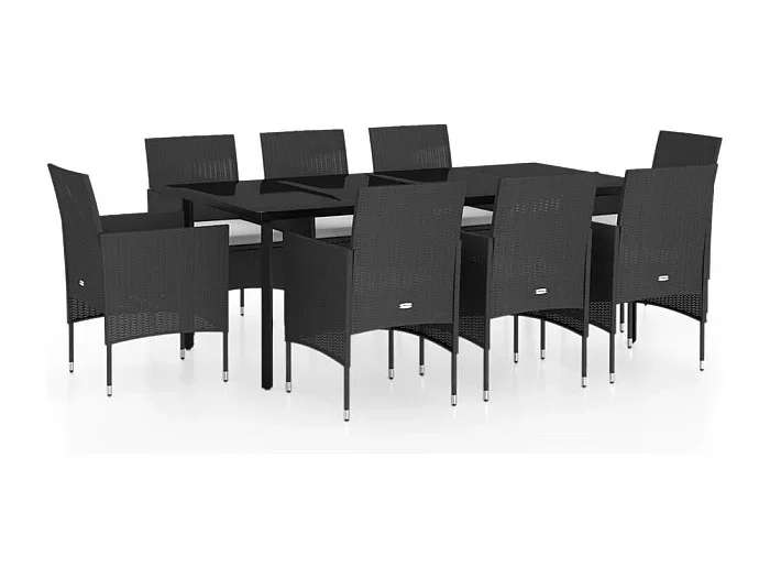 Hillsboro Juego de comedor de jardín 9 piezas con cojines negro