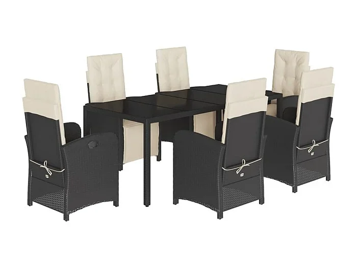 Hillside Set de comedor de jardín 7 pzas y cojines ratán sintético negro