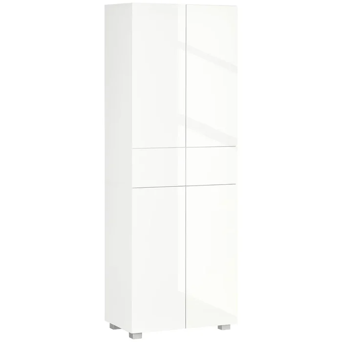 HOMCOM Aparador Alacena de Cocina Mueble Auxiliar de Cocina con 4 Puertas 2 Cajones y Estantes Ajustables para Comedor Salón Estilo Moderno Antivuelco 60x35x170 cm Blanco