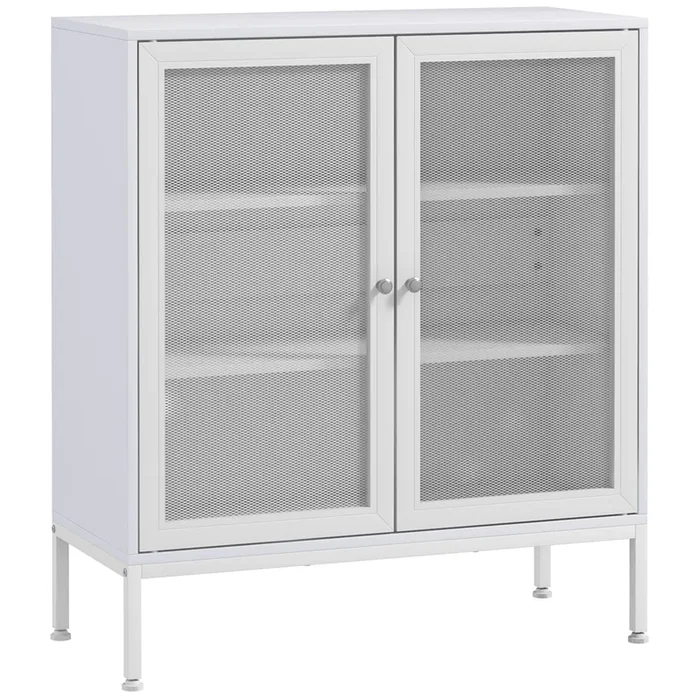 HOMCOM Aparador de Cocina de 3 Niveles Mueble Aparador con Puertas de Malla y Estante Ajustable Mueble de Cocina Moderno Bueffet para Salón Comedor 80x37x92 cm Blanco