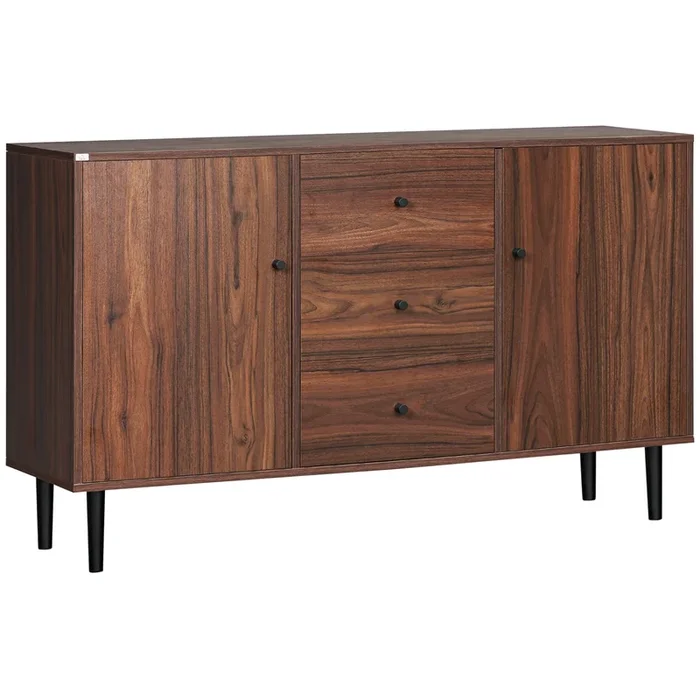 HOMCOM Aparador de Salón Aparador Buffet Moderno Mueble Auxiliar de Cocina con 2 Puertas y 3 Cajones para Comedor Dormitorio Oficina 127x40x76 cm Marrón