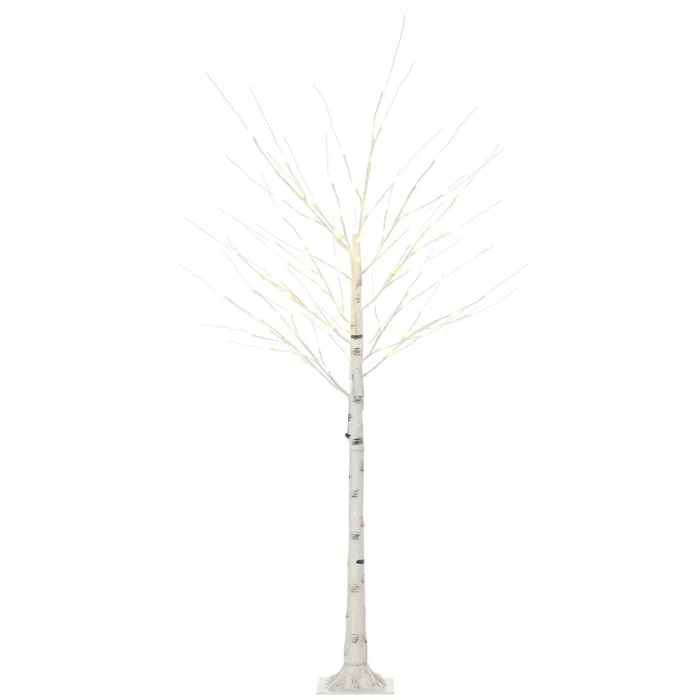 HOMCOM Árbol de Abedul Altura 180 cm con 96 Luces LED IP44 Blanco Cálido Ramas Flexibles y Base Lámpara de Árbol Decoración Navidad para Interiores 22x22x180 cm Blanco
