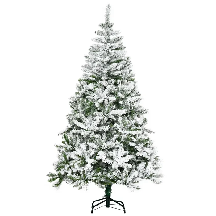 HOMCOM Árbol de Navidad Artificial 180 cm con Nieve Ignífugo con 750 Ramas Apertura Automática Base Plegable y Soporte Metálico Decoración Navideña para Interiores Verde