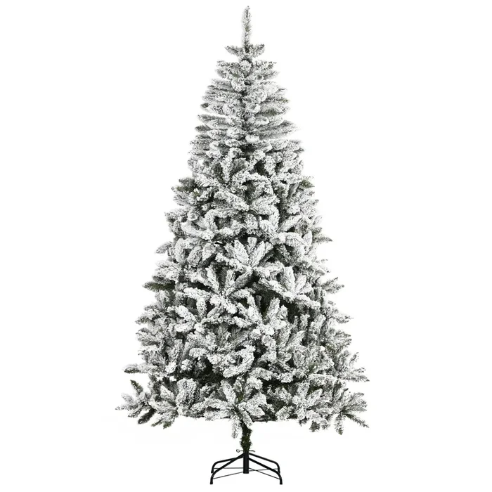 HOMCOM Árbol de Navidad Artificial 225 cm con Nieve Ignífugo con 1300 Ramas Apertura Automática Base Plegable y Soporte Metálico Decoración Navideña para Interiores Verde