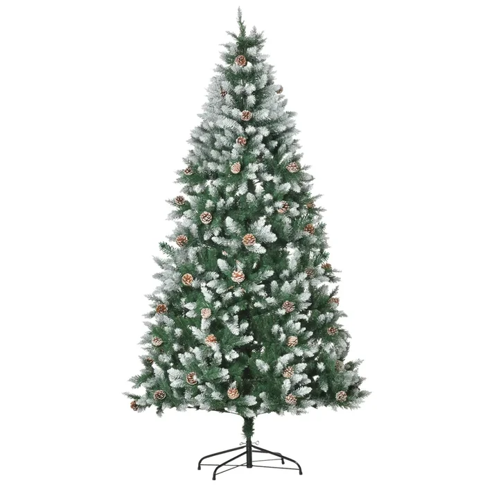 HOMCOM Árbol de Navidad Artificial Ø105×210 cm con 1440 Puntas de PVC y 75 Piñas con Ramas Apertura Automática Base Plegable y Soporte de Acero para Interiores Verde