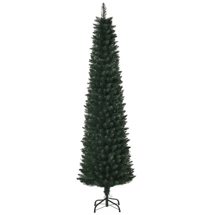 HOMCOM Árbol de Navidad Estrecho 180 cm, Árbol de Navidad Artificial con 380 Ramas, Base Plegable y Soporte Metálico, Fácil Montaje, para Salón, Interior, Verde