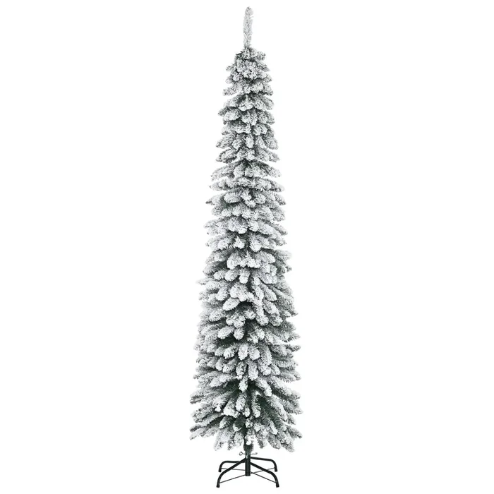 HOMCOM Árbol de Navidad Nevado 210 cm Árbol de Navidad con 490 Ramas Hojas Base Plegable y Soporte Metálico Decoración Navideña para Interiores Verde