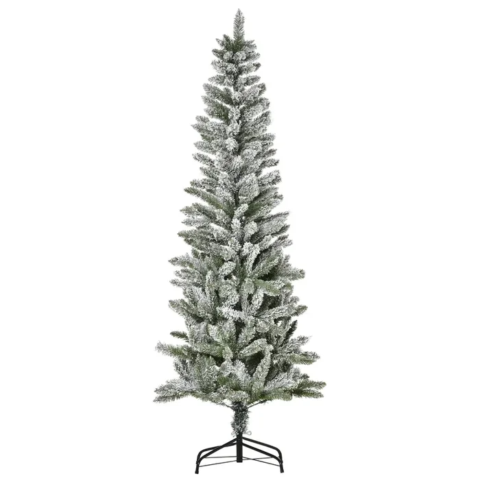 HOMCOM Árbol de Navidad Nevado Artificial 180 cm con 394 Ramas Ignífugas de PVC Apertura Automática Base Plegable y Soporte de Acero Decoración Interior Ø60×180 cm Verde y Blanco