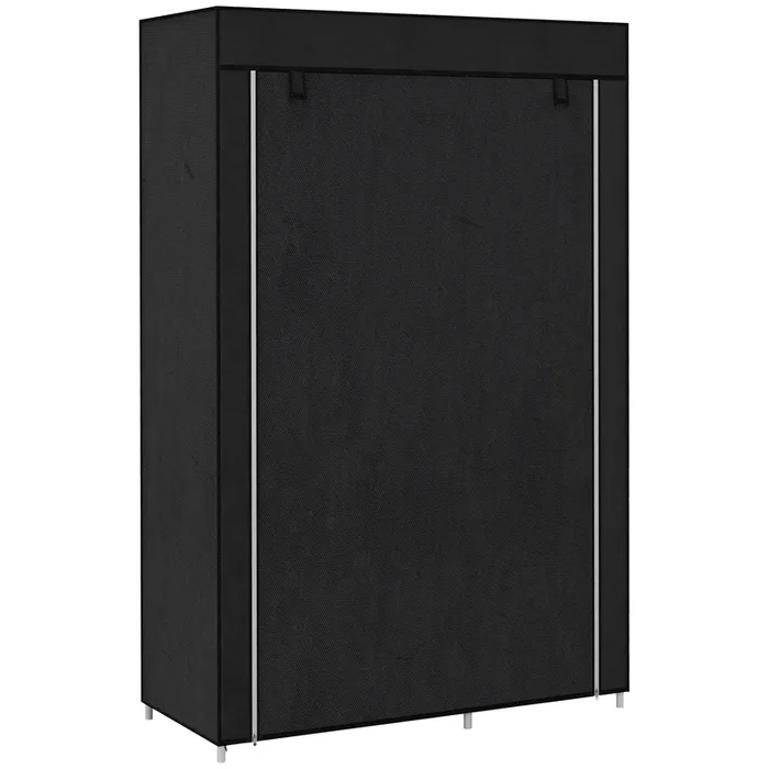 HOMCOM Armario de Tela, Armario Portátil, con Barra para Colgar, 6 Estantes, Marco de Acero, para Dormitorio, Vestidor, 103x43x162,5 cm, Negro