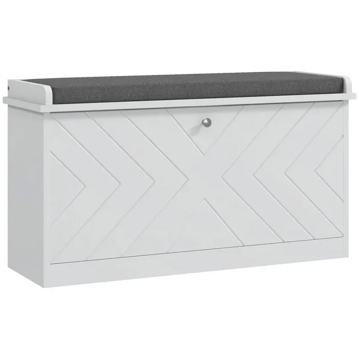 HOMCOM Banco Zapatero con Asiento Moderno Banco con Almacenaje Mueble Zapatero con Banco de Madera con Estantes Ajustables y Cojín Acolchado para 8 Pares de Zapatos 80x26x48 cm Blanco
