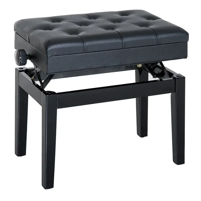 HOMCOM Banqueta para Piano Banco para Piano con Ajustable en Altura de 48 a 58 cm Espacio de Almacenamiento Patas de Madera Taburete para Teclado Acolchado Negro