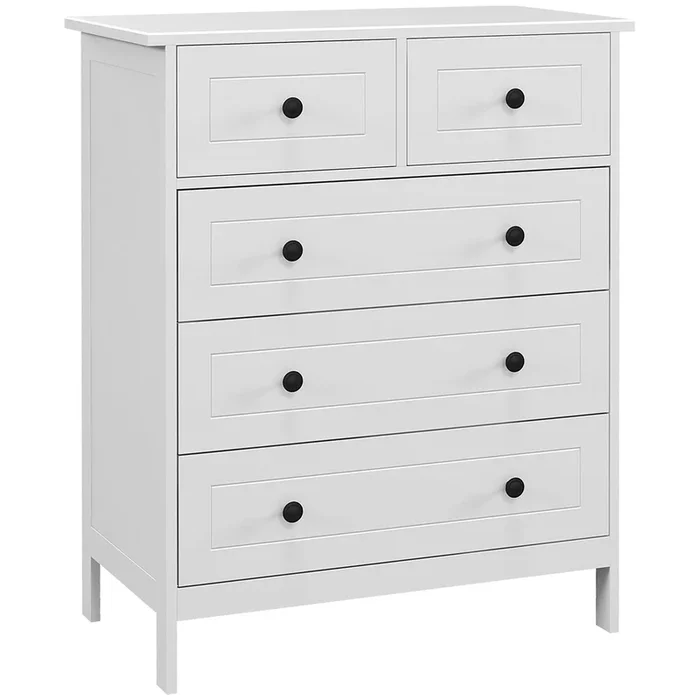 HOMCOM Cajonera de Dormitorio Cómoda Blanca de 5 Cajones con Manijas Cajonera Alta para Salón Oficina Estudio Estilo Moderno 74x40x91 cm