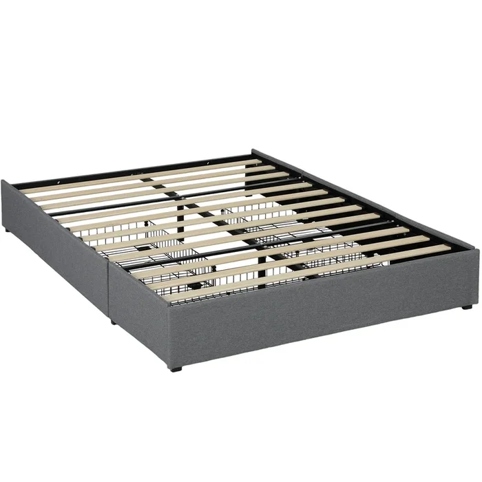 HOMCOM Cama Doble 140×190 cm Estructura de Cama Somier con 3 Cajones y Estructura de Metal Carga 363 kg Gris