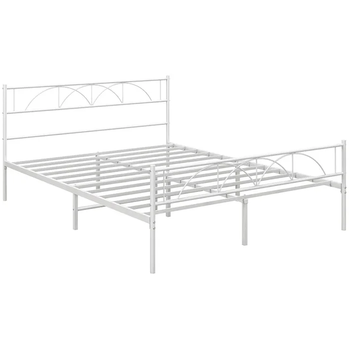 HOMCOM Cama Doble 150×200 cm Estructura de Cama Somier con Cabecera Listones de Acero y Espacio de Almacenamiento Debajo Carga 330 kg Blanco