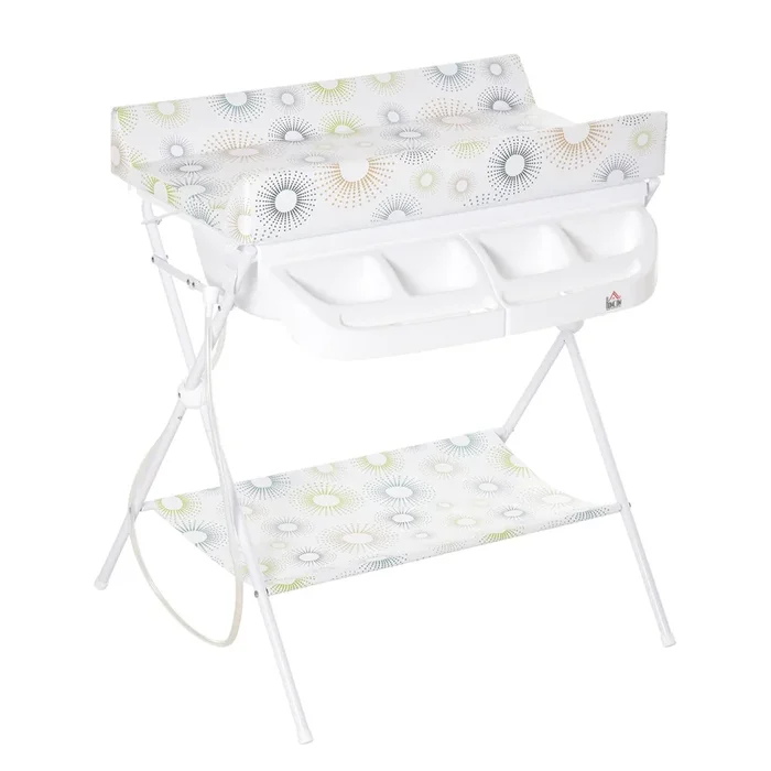 HOMCOM Cambiador y Bañera 2 en 1 para Bebé 0-12 Meses Plegable con Múltiples Espacios de Almacenamiento Estante Inferior Carga Máx. 15 kg 80x70x95 cm Blanco