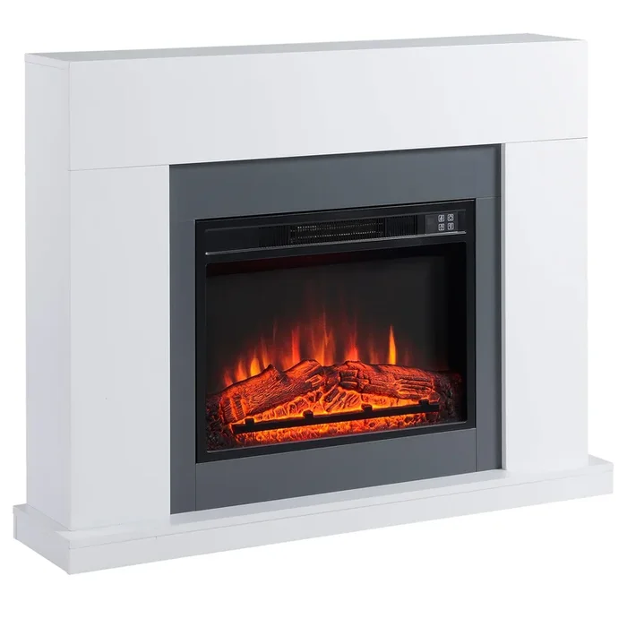 HOMCOM Chimenea Eléctrica 1800W-2000W Chimenea Decorativa con Mando a Distancia Llama Ajustable Termostato Temporizador Semanal y Protección contra Sobrecalentamiento para 37 m² Blanco