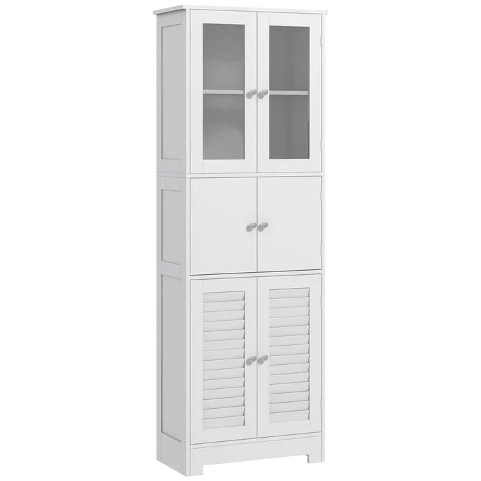 HOMCOM Columna de Baño Mueble Auxiliar de Baño con 6 Puertas Estantes Ajustables Antivuelco Armario de Baño Moderno 60x30x170,5 cm Blanco