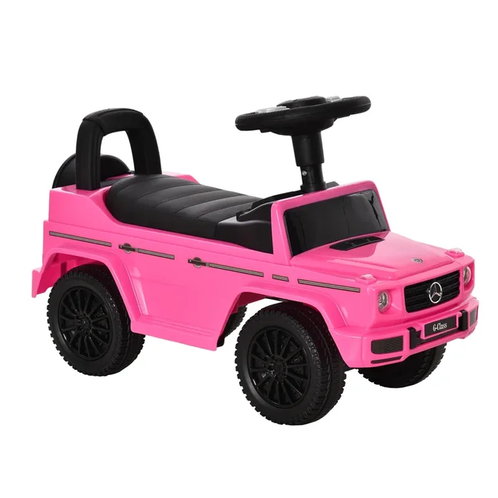 HOMCOM Correpasillos para Bebés de 12 a 36 Meses Coche Correpasillos Licencia Mercedes G350 con Compartimento de Almacenaje y Volante Carga 25 kg 62,5×28,5×45 cm Rosa