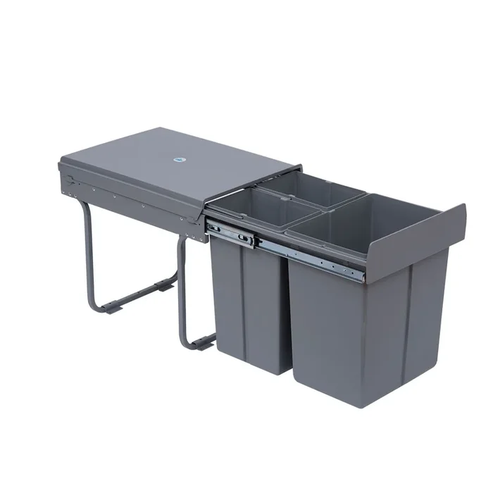 HOMCOM Cubo de Basura Cocina bajo Fregadero Papelera de Cocina 3 Contenedores de Reciclaje 1x20L y 2x10L Clasificación de Residuos Metal y Plástico 48×34,2×41,8 cm Gris