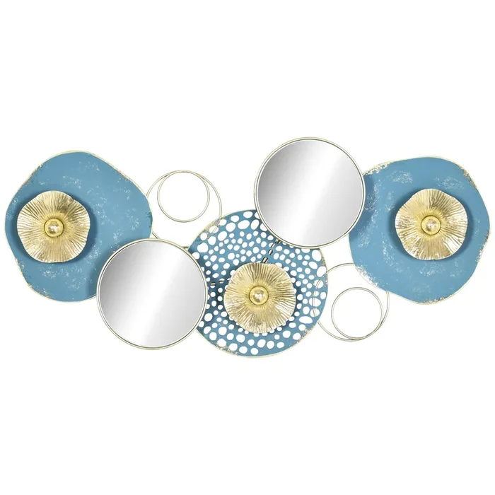 HOMCOM Decoración de Pared de Metal Espejo de Hojas de Flores 3D Arte de Pared Escultura de Pared Adorno Colgante para Salón Dormitorio Oficina 65×29 cm Multicolor